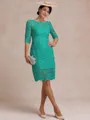 Modest Sheath Bateau 3/4 Sleeves Knee-Length Lace Mother of the Bride Dress