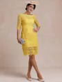 Modest Sheath Bateau 3/4 Sleeves Knee-Length Lace Mother of the Bride Dress