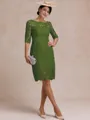 Modest Sheath Bateau 3/4 Sleeves Knee-Length Lace Mother of the Bride Dress