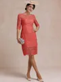 Modest Sheath Bateau 3/4 Sleeves Knee-Length Lace Mother of the Bride Dress