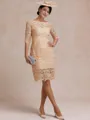 Modest Sheath Bateau 3/4 Sleeves Knee-Length Lace Mother of the Bride Dress