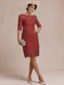 Modest Sheath Bateau 3/4 Sleeves Knee-Length Lace Mother of the Bride Dress
