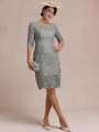 Modest Sheath Bateau 3/4 Sleeves Knee-Length Lace Mother of the Bride Dress