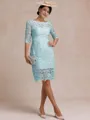 Modest Sheath Bateau 3/4 Sleeves Knee-Length Lace Mother of the Bride Dress