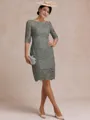 Modest Sheath Bateau 3/4 Sleeves Knee-Length Lace Mother of the Bride Dress