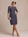 Modest Sheath Bateau 3/4 Sleeves Knee-Length Lace Mother of the Bride Dress