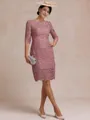 Modest Sheath Bateau 3/4 Sleeves Knee-Length Lace Mother of the Bride Dress
