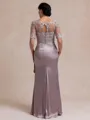 Stunning Sheath Scoop 1/2 Sleeves Appliques Lace Floor-Length Silk Like Satin Mother of the Bride Dress
