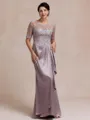 Stunning Sheath Scoop 1/2 Sleeves Appliques Lace Floor-Length Silk Like Satin Mother of the Bride Dress