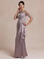 Stunning Sheath Scoop 1/2 Sleeves Appliques Lace Floor-Length Silk Like Satin Mother of the Bride Dress