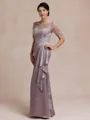 Stunning Sheath Scoop 1/2 Sleeves Appliques Lace Floor-Length Silk Like Satin Mother of the Bride Dress