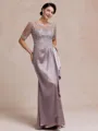 Stunning Sheath Scoop 1/2 Sleeves Appliques Lace Floor-Length Silk Like Satin Mother of the Bride Dress