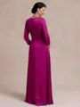 Flattering A-line V-Neck 3/4 Sleeves Pleated Floor-Length Satin Chiffon Mother of the Bride Dress