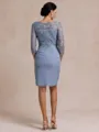 Impeccable Sheath Scoop 3/4 Sleeves Appliques Lace Knee-Length Chiffon Mother of the Bride Dress
