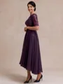 Graceful A-line Scoop 1/2 Sleeves Appliques Lace Asymmetrical Chiffon Mother of the Bride Dress