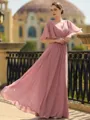 Striking A-Line/Princess Chiffon Ruched V-Neck 1/2 Sleeves Floor-Length Mother of the Bride Dresses