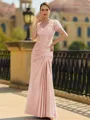 Stunning Sheath/Column Silk like Satin Applique V-Neck Short Sleeves Floor-Length Mother of the Bride Dress
