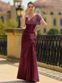 Stunning Sheath/Column Silk like Satin Applique V-Neck Short Sleeves Floor-Length Mother of the Bride Dress
