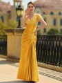 Stunning Sheath/Column Silk like Satin Applique V-Neck Short Sleeves Floor-Length Mother of the Bride Dress