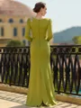 Elegant Sheath/Column Jersey Ruched Scoop Long Sleeves Floor-Length Mother of the Bride Dresses