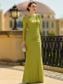 Elegant Sheath/Column Jersey Ruched Scoop Long Sleeves Floor-Length Mother of the Bride Dresses