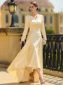 Chic A-line V-Neck Long Sleeves Asymmetrical Charmeuse Mother of the Bride Dress
