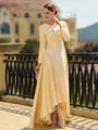 Chic A-line V-Neck Long Sleeves Asymmetrical Charmeuse Mother of the Bride Dress