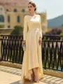 Chic A-line V-Neck Long Sleeves Asymmetrical Charmeuse Mother of the Bride Dress