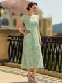 Perfect A-Line/Princess Tulle Lace Scoop Short Sleeves Tea-Length Mother of the Bride Dresses