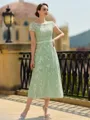 Perfect A-Line/Princess Tulle Lace Scoop Short Sleeves Tea-Length Mother of the Bride Dresses