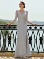 Captivating Sheath/Column 30D Chiffon Beading V-Neck 3/4 Sleeves Floor-Length Mother of the Bride Dresses