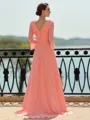 Glam A-Line/Princess Chiffon Ruched V-Neck Long Sleeves Sweep Train Mother of the Bride Dresses