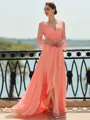 Glam A-Line/Princess Chiffon Ruched V-Neck Long Sleeves Sweep Train Mother of the Bride Dresses