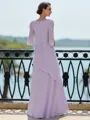 Immaculate Sheath Scoop 3/4 Sleeves Cascading Ruffles Floor-Length Chiffon Mother of the Bride Dress