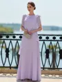 Immaculate Sheath Scoop 3/4 Sleeves Cascading Ruffles Floor-Length Chiffon Mother of the Bride Dress