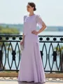 Immaculate Sheath Scoop 3/4 Sleeves Cascading Ruffles Floor-Length Chiffon Mother of the Bride Dress