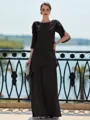 Immaculate Sheath Scoop 3/4 Sleeves Cascading Ruffles Floor-Length Chiffon Mother of the Bride Dress