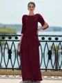 Immaculate Sheath Scoop 3/4 Sleeves Cascading Ruffles Floor-Length Chiffon Mother of the Bride Dress