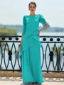 Immaculate Sheath Scoop 3/4 Sleeves Cascading Ruffles Floor-Length Chiffon Mother of the Bride Dress