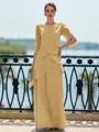 Immaculate Sheath Scoop 3/4 Sleeves Cascading Ruffles Floor-Length Chiffon Mother of the Bride Dress