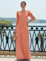 Immaculate Sheath Scoop 3/4 Sleeves Cascading Ruffles Floor-Length Chiffon Mother of the Bride Dress
