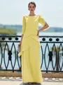 Immaculate Sheath Scoop 3/4 Sleeves Cascading Ruffles Floor-Length Chiffon Mother of the Bride Dress