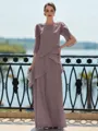 Immaculate Sheath Scoop 3/4 Sleeves Cascading Ruffles Floor-Length Chiffon Mother of the Bride Dress