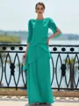 Immaculate Sheath Scoop 3/4 Sleeves Cascading Ruffles Floor-Length Chiffon Mother of the Bride Dress