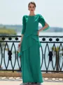 Immaculate Sheath Scoop 3/4 Sleeves Cascading Ruffles Floor-Length Chiffon Mother of the Bride Dress