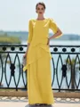 Immaculate Sheath Scoop 3/4 Sleeves Cascading Ruffles Floor-Length Chiffon Mother of the Bride Dress