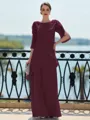 Immaculate Sheath Scoop 3/4 Sleeves Cascading Ruffles Floor-Length Chiffon Mother of the Bride Dress
