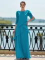 Immaculate Sheath Scoop 3/4 Sleeves Cascading Ruffles Floor-Length Chiffon Mother of the Bride Dress