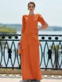 Immaculate Sheath Scoop 3/4 Sleeves Cascading Ruffles Floor-Length Chiffon Mother of the Bride Dress