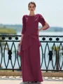 Immaculate Sheath Scoop 3/4 Sleeves Cascading Ruffles Floor-Length Chiffon Mother of the Bride Dress